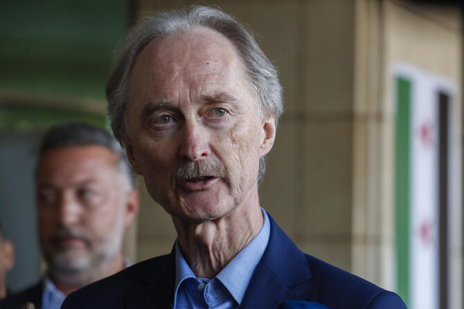 Geir Pedersen, the United Nations' special envoy to Syria, speaks to journalists in Damascus, Syria, Wednesday, Dec. 18, 2024. (AP)