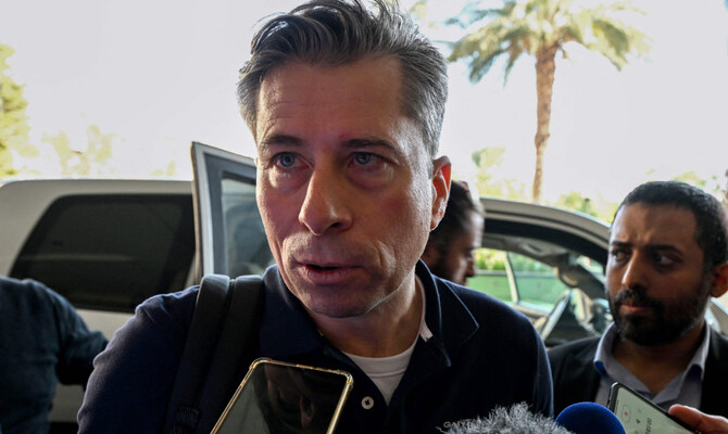 UN humanitarian chief Tom Fletcher delivers a statement in Damascus on December 16, 2024. (AFP)