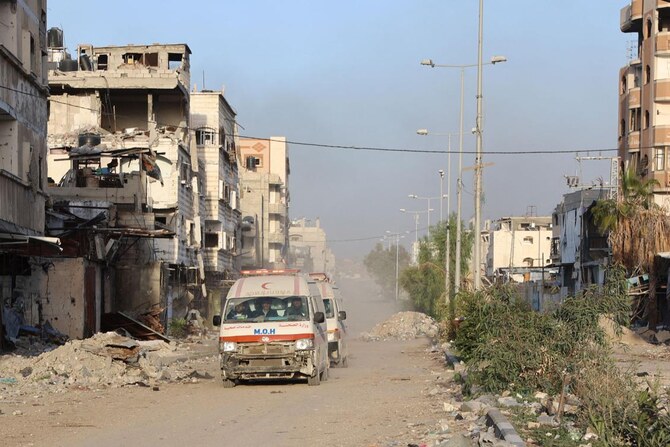 Ambulances transport wounded Palestinians from the Kamal Adwan Hospital to the Al-Shifa hospital in Gaza City, on December 28, 2024, amid the ongoing war between Israel and the Hamas militant group. the facility was a “key stronghold for terrorist organizations.” (AFP)
