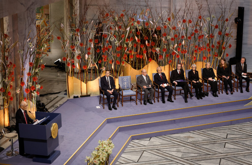 The Nobel Peace Prize medal and diploma were presented to three hibakusha atomic bomb survivors, including Terumi Tanaka, 92, co-chair of the group. (AFP)