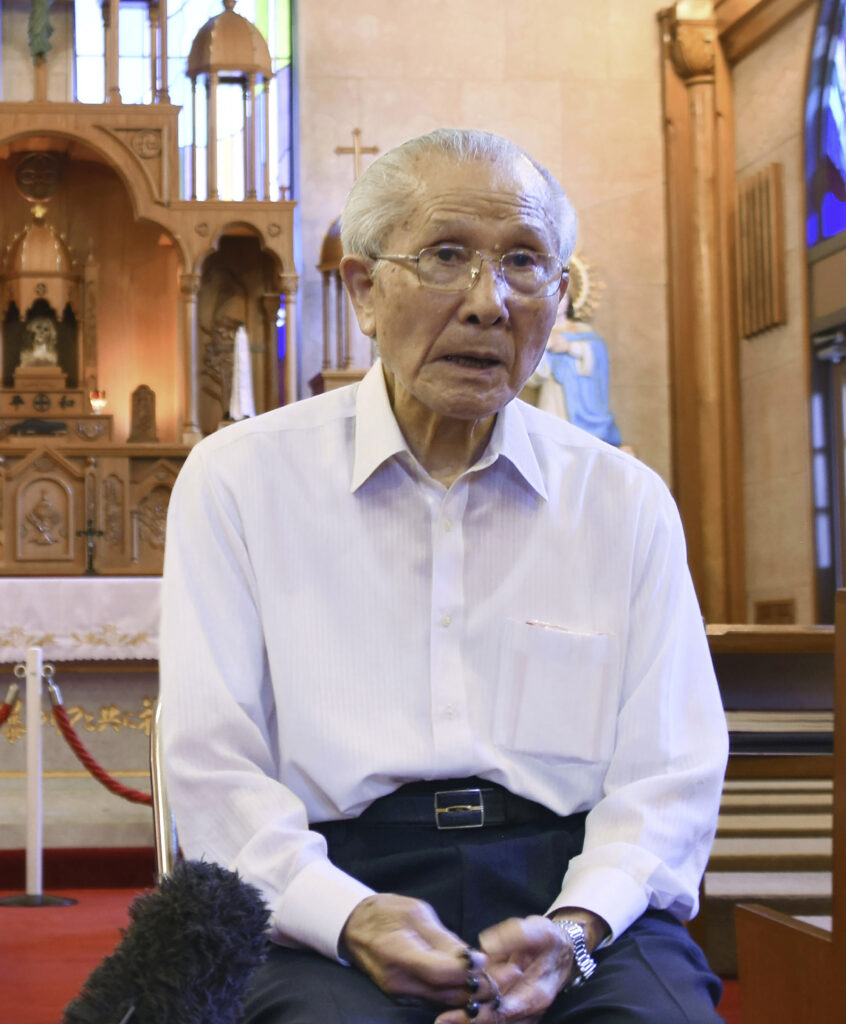 Fukahori died at a hospital in Nagasaki, southwestern Japan, on Jan. 3, the Urakami Catholic Church, where he prayed almost daily until last year, said on Sunday. (Kyodo News via AP, File)