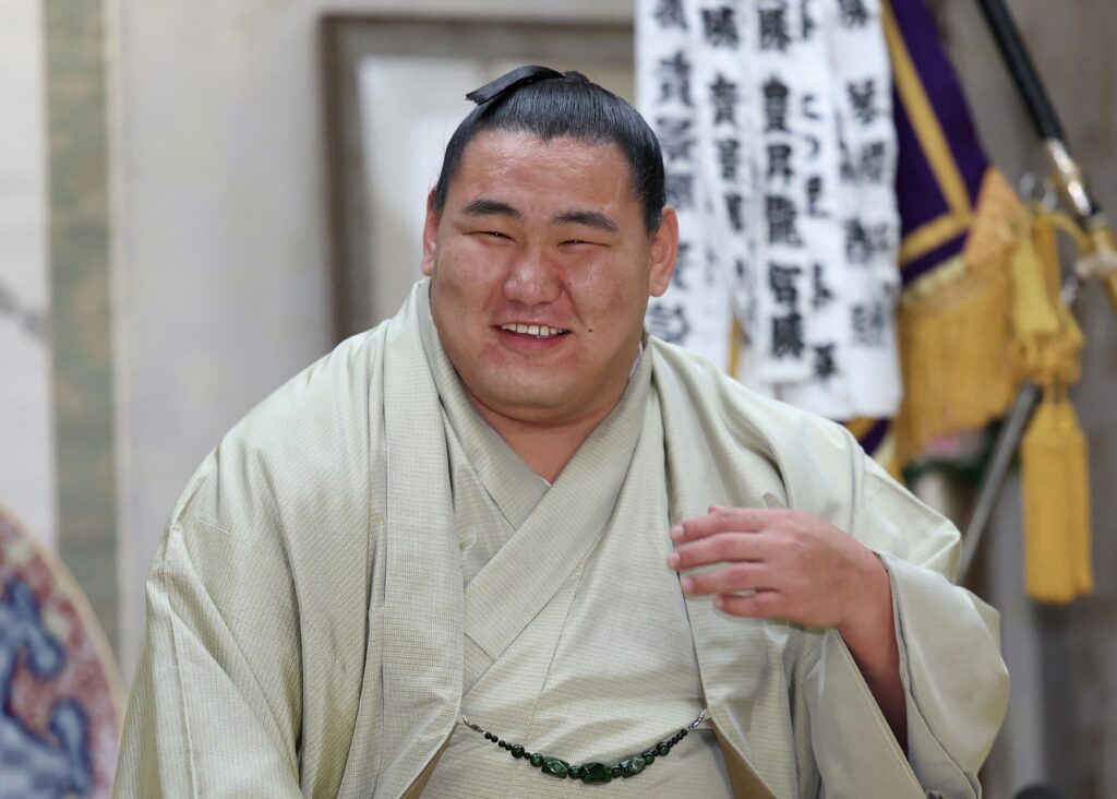 Mongolian sumo wrestler Hoshoryu holds a press conference the day after the final day of the New Year Grand Sumo Tournament in Tokyo on January 27, 2025. (Photo by JIJI Press / AFP) 