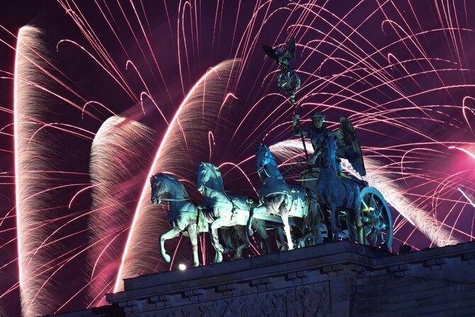 Fireworks burst over the Brandenburg Gate during New Year's celebrations in Berlin, Germany. (Reuters)