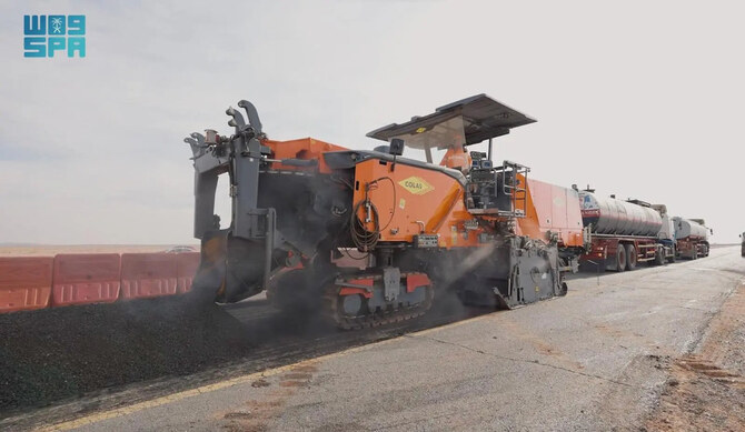 Modern machines are now being used in the Kingdom to scrape and asphalt roads directly on site. (SPA file photo)