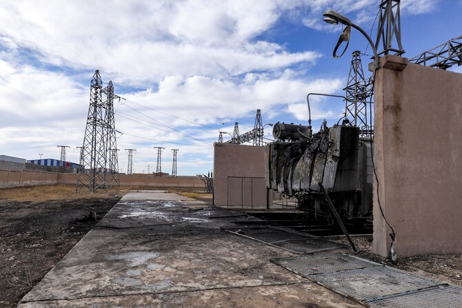 A destroyed electrical substation in Qamishli in northeastern Syria close to the Turkish border, Oct. 2023 (File/ AFP)