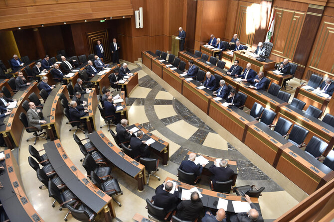 Under normal circumstances, a presidential candidate in Lebanon can be elected by a two-thirds majority of the 128-member parliament in the first round of voting, or by a simple majority in a subsequent round. (Lebanese Parliament media office via AP)