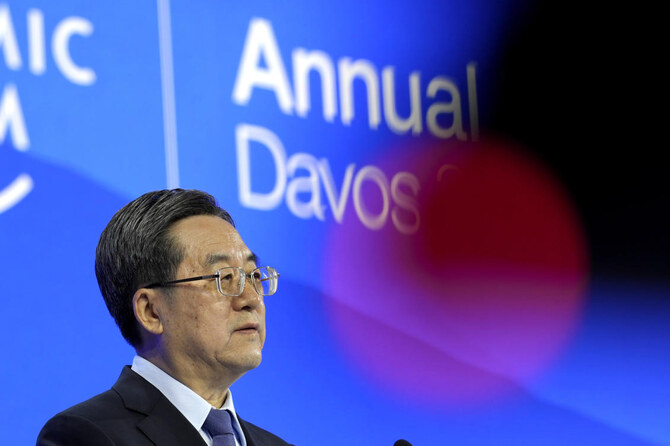 China’s Vice Prime Minister Ding Xuexiang spoke at the Annual Meeting of World Economic Forum in Davos, Switzerland, on Tuesday. (AP)