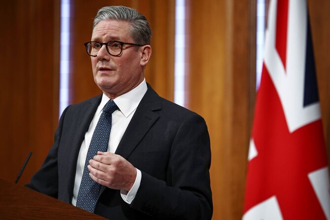 Britain’s Prime Minister Keir Starmer speaks during a press conference in the Downing Street Briefing Room, London, Jan. 21, 2025. (AP Photo)