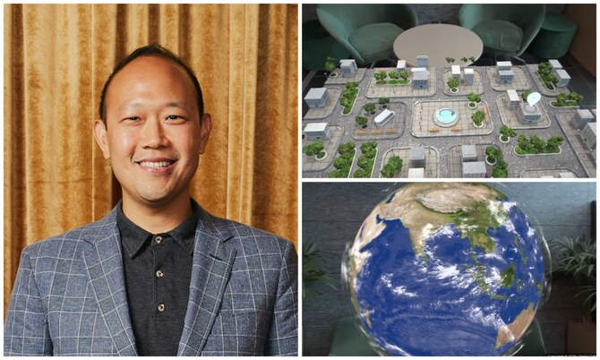 The Next-Gen platform, developed in partnership with Accenture and powered by Microsoft Mesh, debuted at the WEF annual meeting in Davos this week, and Chieh Huang (pictured, left) said that it aimed to extend the collaborative impact of Davos. (Supplied/WEF)