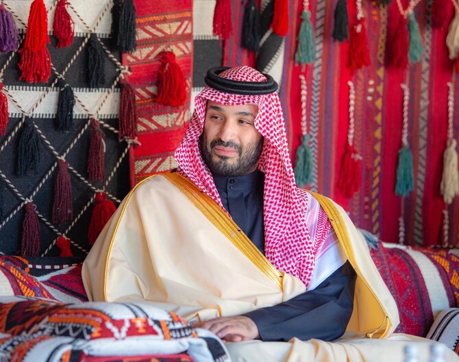 Saudi Arabia’s Crown Prince Mohammed bin Salman is pictured at the winter camp in AlUla on Sunday. (SPA)