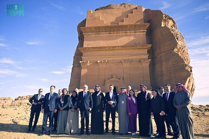 Greek Prime Minster Kyriakos Mitsotakis visited the historic Hegra region in AlUla on Monday. (SPA)