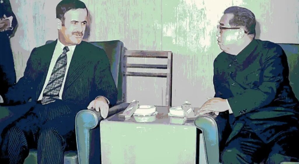 Former Syrian president Hafiz Assad and Chairman Kim Il-Sung. (Korean TV)