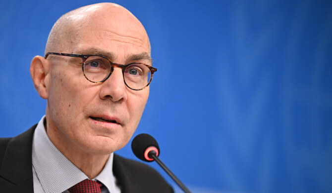 UN High Commissioner for Human Rights Volker Turk addresses a press conference in Geneva, on December 6, 2023. (AFP)