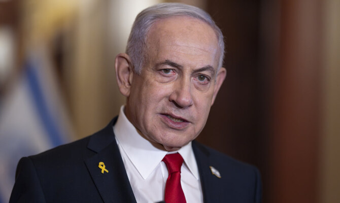 Israeli Prime Minister Benjamin Netanyahu speaks to reporters after meeting with Speaker of the House Mike Johnson, R-La., at the Capitol in Washington, Friday, Feb. 7, 2025. (AP)