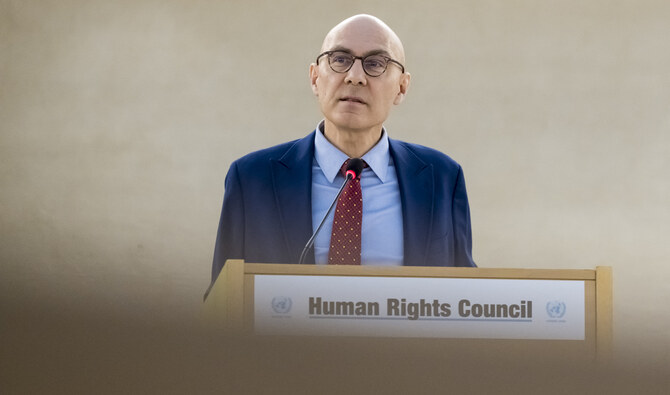 UN High Commissioner for Human Rights Volker Turk delivers a speech at the opening of the 58th session of the United Nations Human Rights Council in Geneva, on February 24, 2025. (AFP/File)