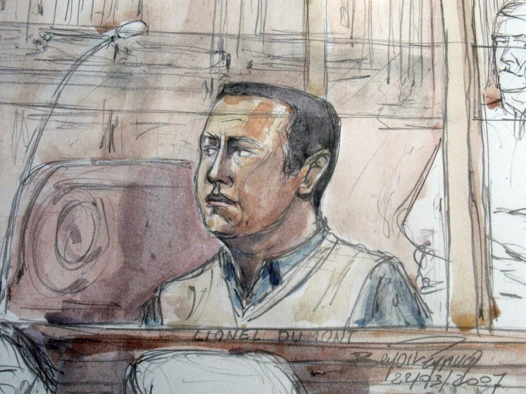 Court sketch of Lionel Dumont during his appeal trial in France in 2007. (AFP)