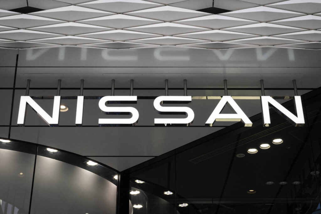 The logo of Japanese automaker Nissan Motor is seen at a showroom in Tokyo on February 5, 2025. (AFP)