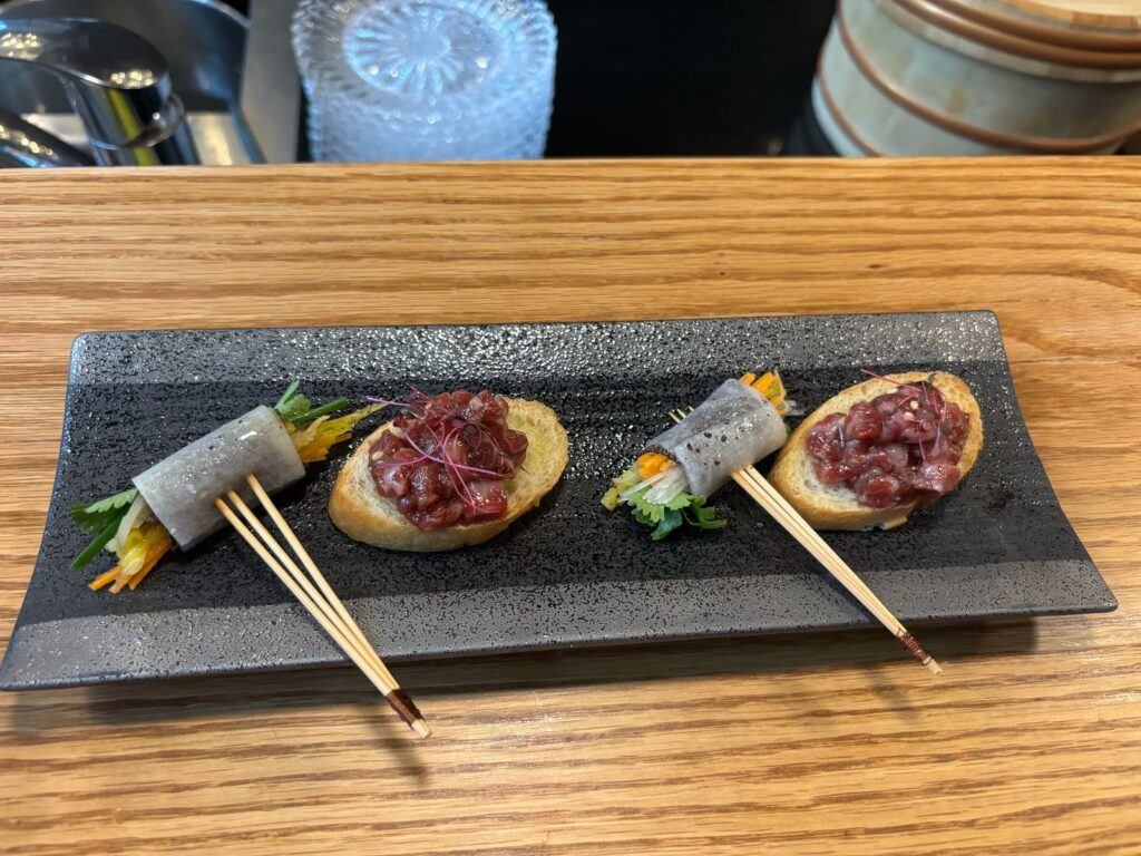 The two French chefs worked with the Japanese restaurant’s Sushi Master Takashi Namekata and Wagyu Master Hisao Ueda. (ANJ)