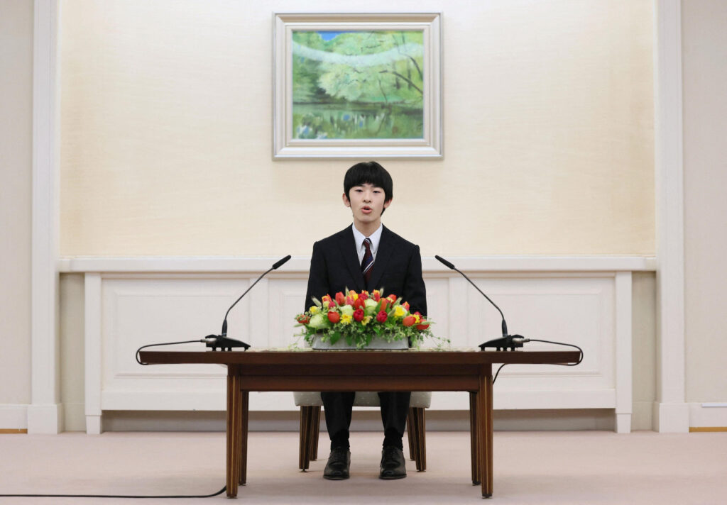Japan's Prince Hisahito, the son of Crown Prince Akishino and Crown Princess Kiko, attends his first press conference after he turned 18 at their Akasaka Estate in Tokyo, Japan, March 3, 2025, in this photo released by Kyodo. (Kyodo/via REUTERS)