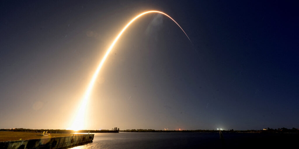 A SpaceX Falcon 9 rocket launches carrying Firefly Aerospace's Blue Ghost lunar lander as the primary payload and Japan-based ispace's Resilience lander as a secondary payload, from Kennedy Space Center in Cape Canaveral, Florida, U.S., January 15, 2025. (Reuters)