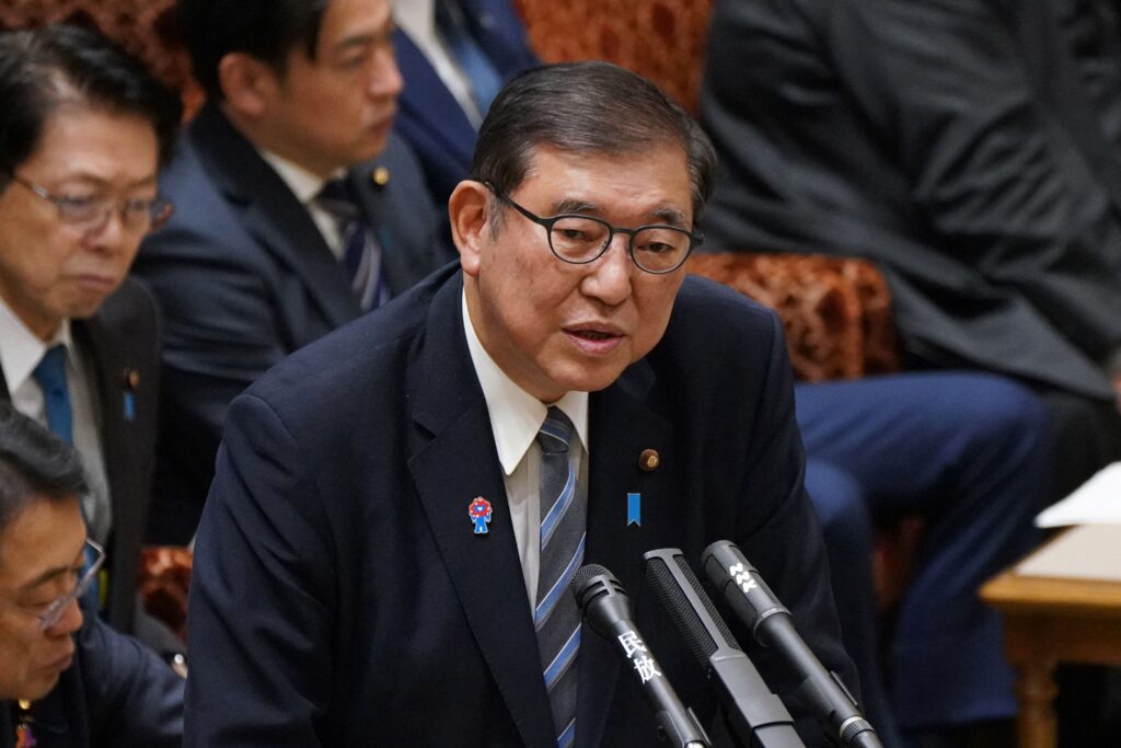 This photo taken on March 14, 2025 shows Japan's Prime Minister ISHIBA Shigeru answering questions at a session of the House of Councillors Budget Committee at the Diet in Tokyo. (AFP)