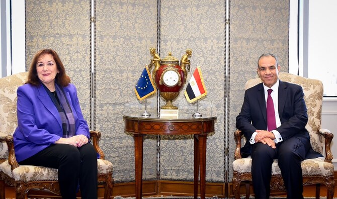 Egypt’s Foreign Affairs Minister Badr Abdelatty and Dubravka Suica, the European commissioner for the Mediterranean. (WAM)