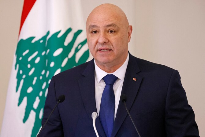 Lebanon's President Joseph Aoun delivers the press statements at the presidential palace in Baabda on January 17, 2025. (AFP)