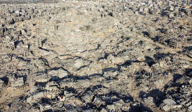 A drone view shows houses and buildings lying in ruins, following a ceasefire between Israel and Hamas, in Jabalia in the northern Gaza Strip, January 19, 2025. (REUTERS)