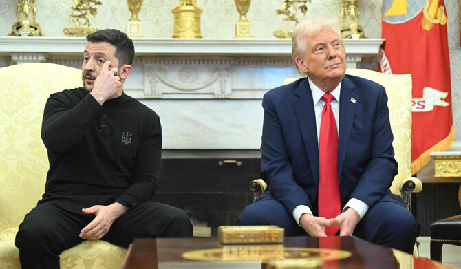 US President Donald Trump and Ukraine's President Volodymyr Zelensky meet in the Oval Office of the White House in Washington, DC, February 28, 2025. (AFP)