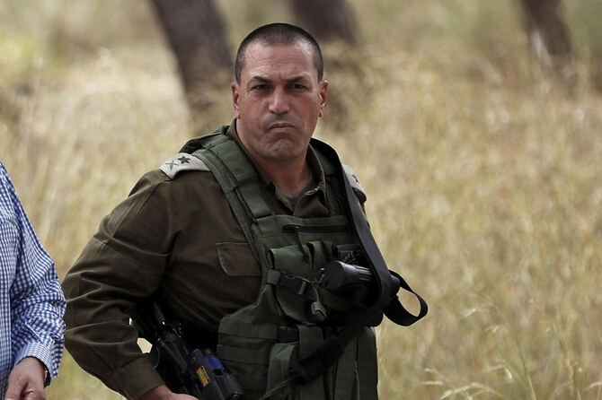 Then head of the southern command, Israeli army major general Eyal Zamir, is pictured near the Israel-Gaza border in the southern kibbutz of Nahal Oz on April 20, 2018. (AFP)