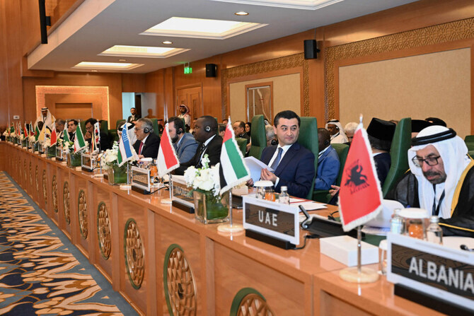 Diplomats attend an Extraordinary Session of the OIC Council of Foreign Ministers in Jeddah on March 7, 2025. (AFP)