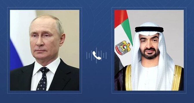 Vladimir Putin and Sheikh Mohamed bin Zayed Al-Nahyan held phone call on Monday. (Screengrab/WAM)