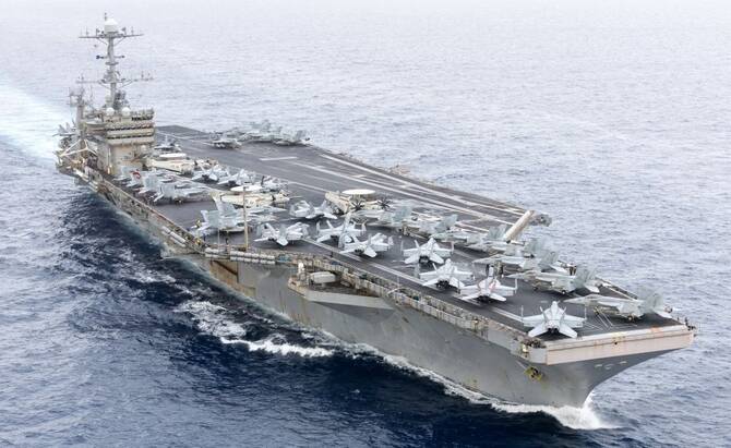 The Pentagon ordered the USS Harry S. Truman carrier strike group to extend its deployment in the Red Sea by a month. (AFP)