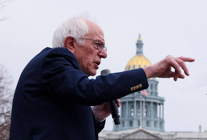 Senator Bernie Sanders speaks during a 