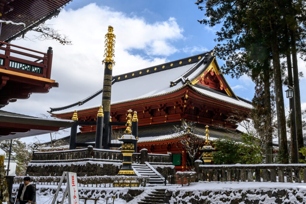 This photograph taken on February 10, 2025 shows Rinnoji temple, a famous tourism spot and UNESCO World Heritage Site in Nikko city of Tochigi Prefecture. (AFP)