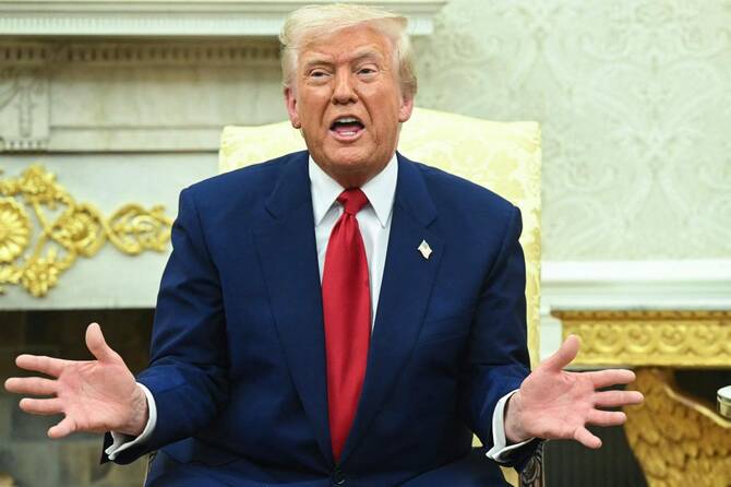 US President Donald Trump speaks during a meeting with Israeli Prime Minister Benjamin Netanyahu in the Oval Office of the White House in Washington, DC, on April 7, 2025. (AFP)