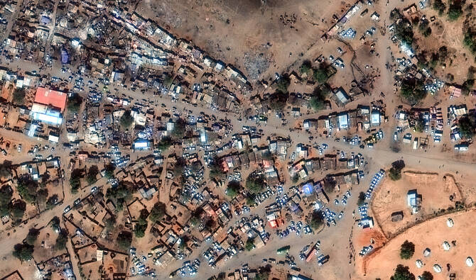 This handout image courtesy of Maxar Technologies shows the entrance to the Zamzam camp near North Darfur's capital El-Fasher on January 14, 2025. (AFP/File)