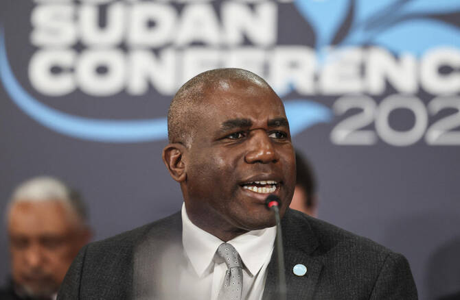 Britain's Foreign Secretary David Lammy delivers opening remarks during the London Sudan conference on Tuesday. (AP)