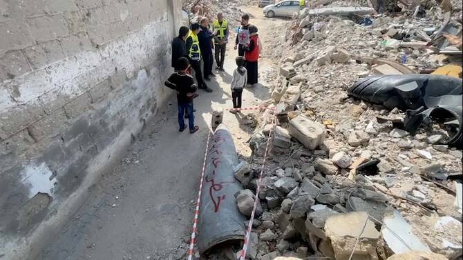 Picture of an unexploded bomb on the ground in Khan Younis, Gaza. February 17, 2025. REUTERS An unexploded bomb lies on the ground in Khan Younis, Gaza. February 17, 2025. (Reuters)