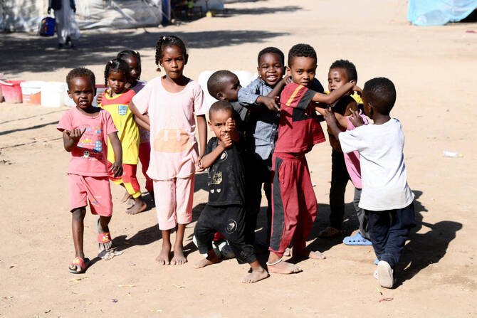 Displaced Sudanese children, who are mostly from the capital Khartoum, play at