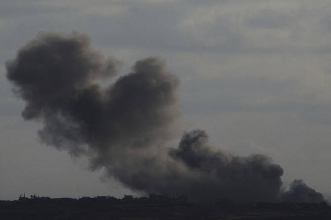 Smoke rises following an Israeli airstrike is seen in the Gaza Strip from southern Israel, Sunday, May 4, 2025. (AP Photo/Ariel Schalit)