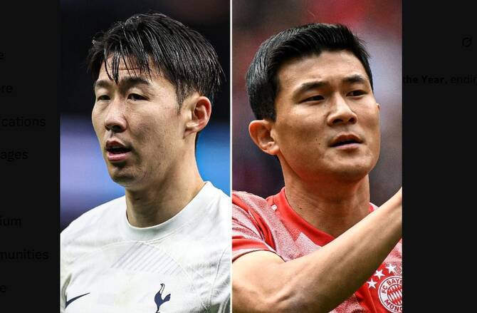South Korean national soccer team players Kim Min-jae (right) of German giant Bayern Munich and Son Heung-min (left) of Tottenham. (X/@OneFootball)