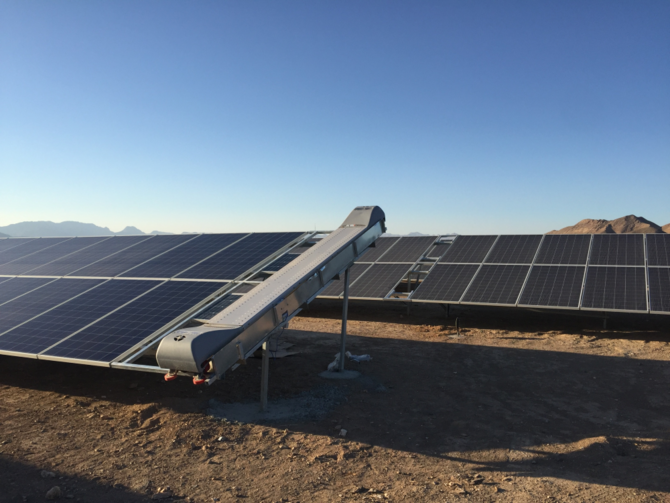 Fully-automated robotic cleaning devices are being used in Saudi solar farms, improving the efficiency of panels and reducing the need for manual labor. (Supplied)