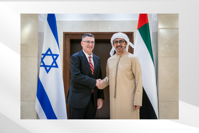 UAE Foreign Affairs Minister Sheikh Abdullah bin Zayed (R) and Israeli Minister of Foreign Affairs Gideon Sa’ar. (WAM)