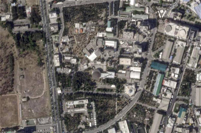 Above, this satellite photo from Planet Labs PBC shows the Tehran Research Reactor in Iran on April 22, 2025. (Planet Labs PBC via AP)