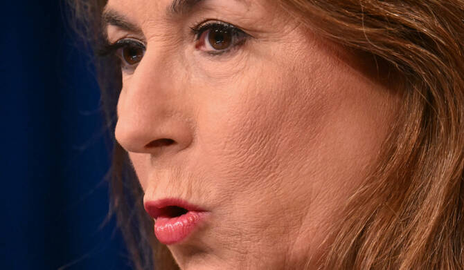 US State Department spokesperson Tammy Bruce speaks during a press briefing at the State Department in Washington, DC, on April 15, 2025. (AFP)