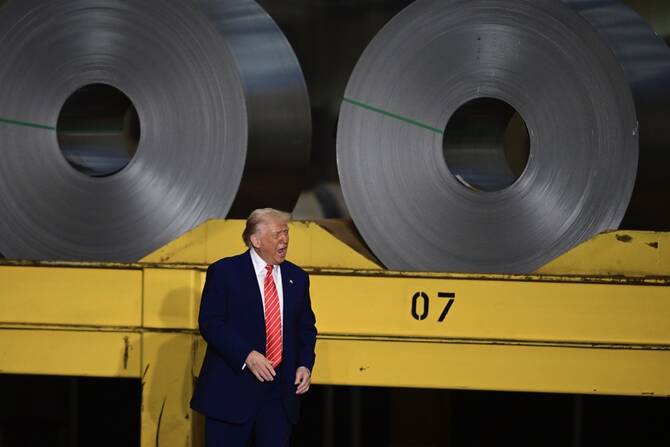 President Donald Trump arrives to speak at the US Steel Mon Valley Works-Irvin Plant, Friday, May 30, 2025, in West Mifflin, Pa. (AP)