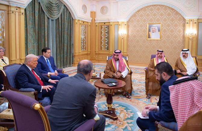 Al-Sharaa was named president of Syria in January, a month after a stunning offensive by insurgent groups led by Al-Sharaa’s Hayat Tahrir Al-Sham, or HTS, stormed Damascus and ended the 54-year rule of the Assad family. (AFP)
