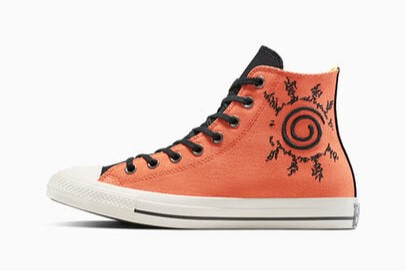 The iconic high-top silhouette echoes the color palette worn by Kakashi in the manga series, with Converse's distinct colors of grey and blue. (Converse)