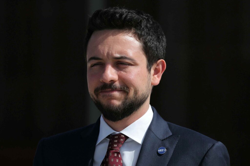 Jordan's Crown Prince Hussein poses for a picture upon his arrival in the city of Paphos on October 11, 2024. (AFP)